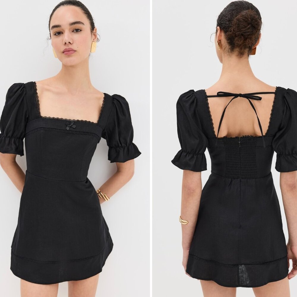 Reformation Evianna Linen Dress Black